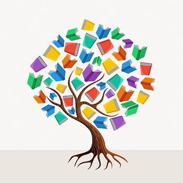 Colorful tree with books education concept